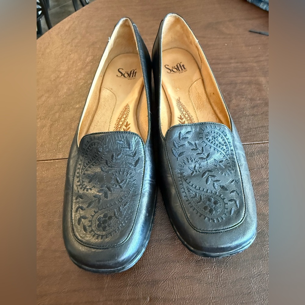Vintage Sofft Camille Black Embossed Leather Slip-On Loafers 9 1/2 N